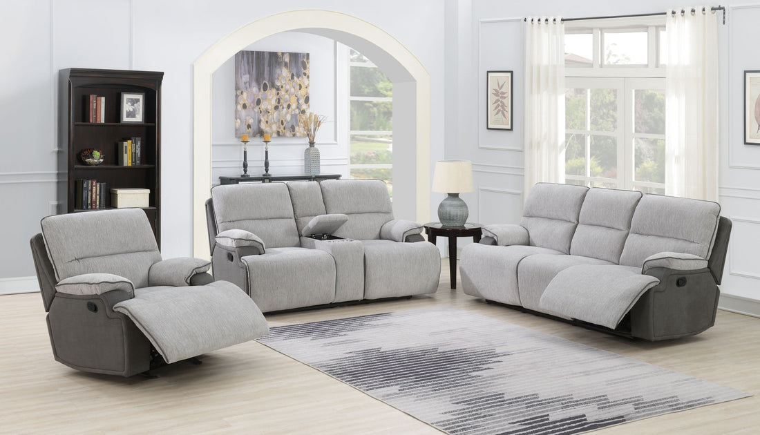 Cyprus 3 Piece Reclining Living Room Set Gray Gray Fabric