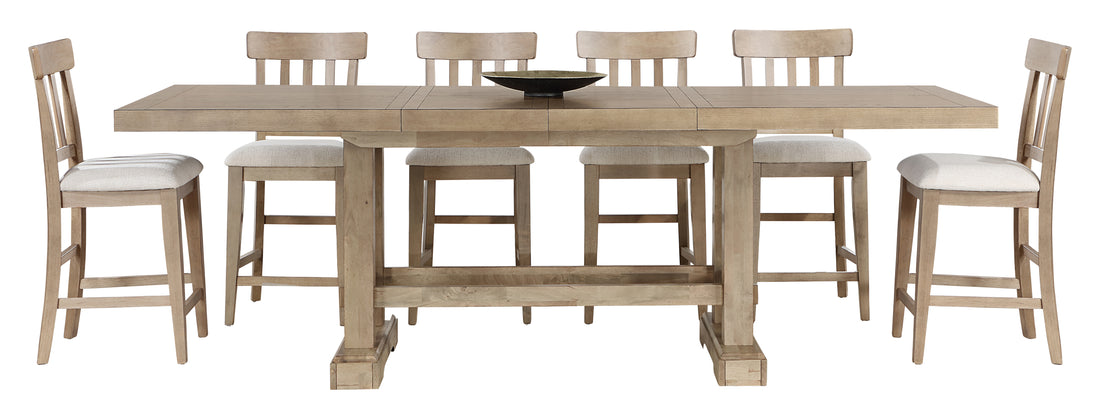 Napa 7 Piece Counter Dining Set Sand Light Brown Wood