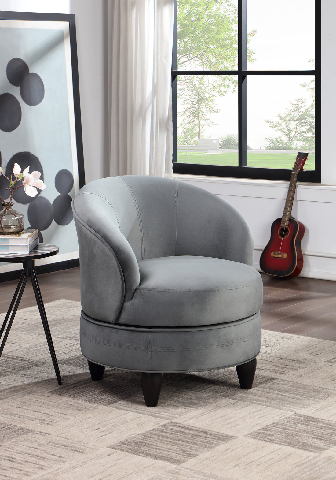 Sophia Swivel Chair Gray Velvet Gray Wood