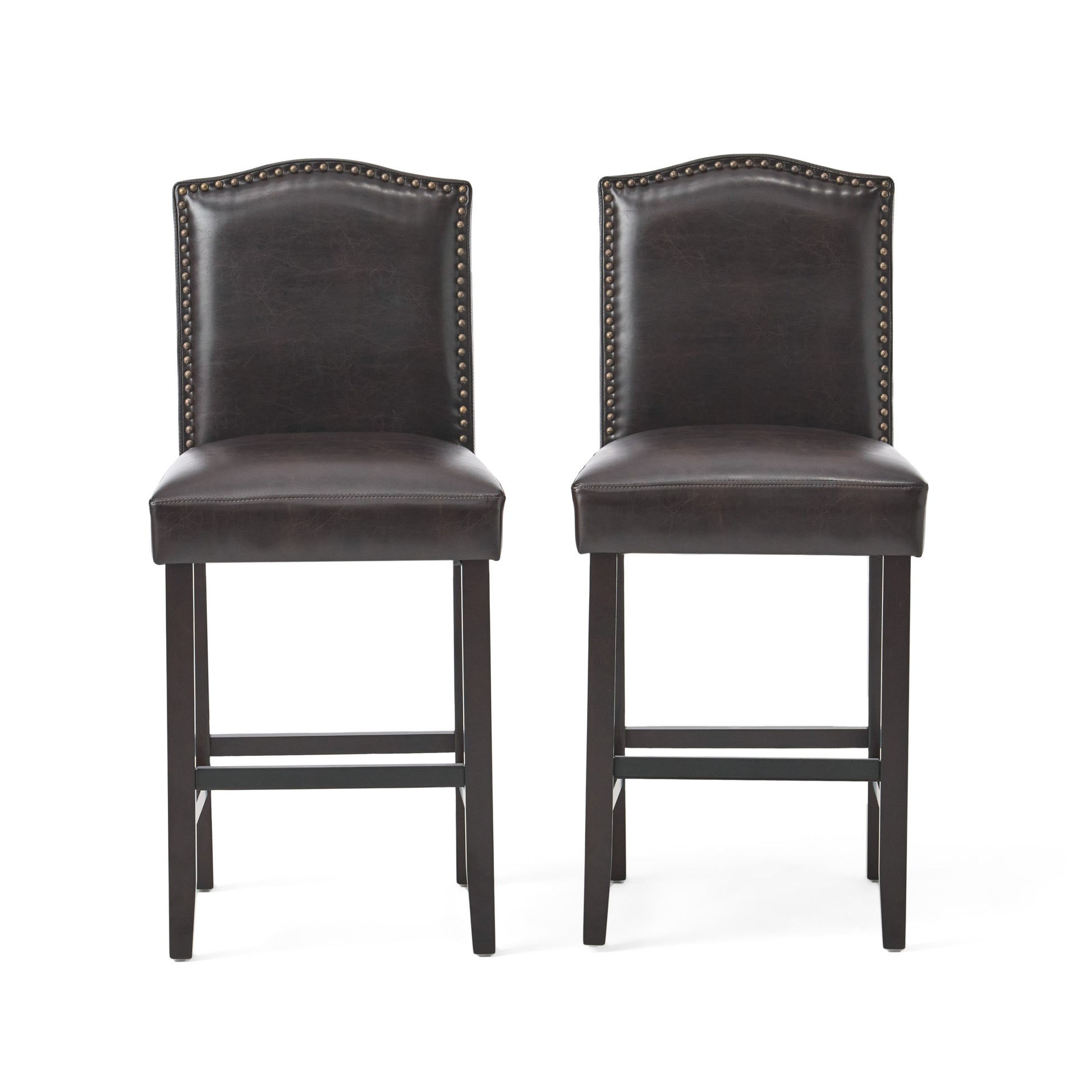 Set of 2, 27" Upholstered Counter Height Barstools brown-pu