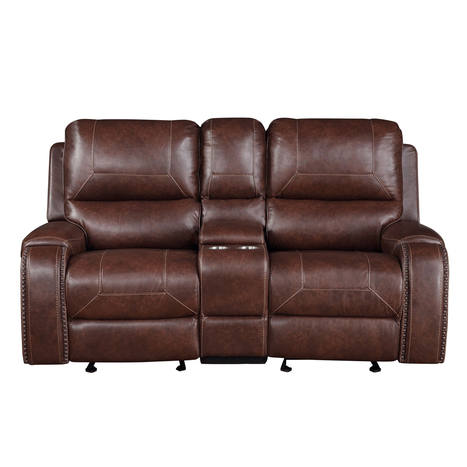 Keily Manual Reclining Glider Loveseat Dark Brown Dark Brown Faux Leather 2 Seat