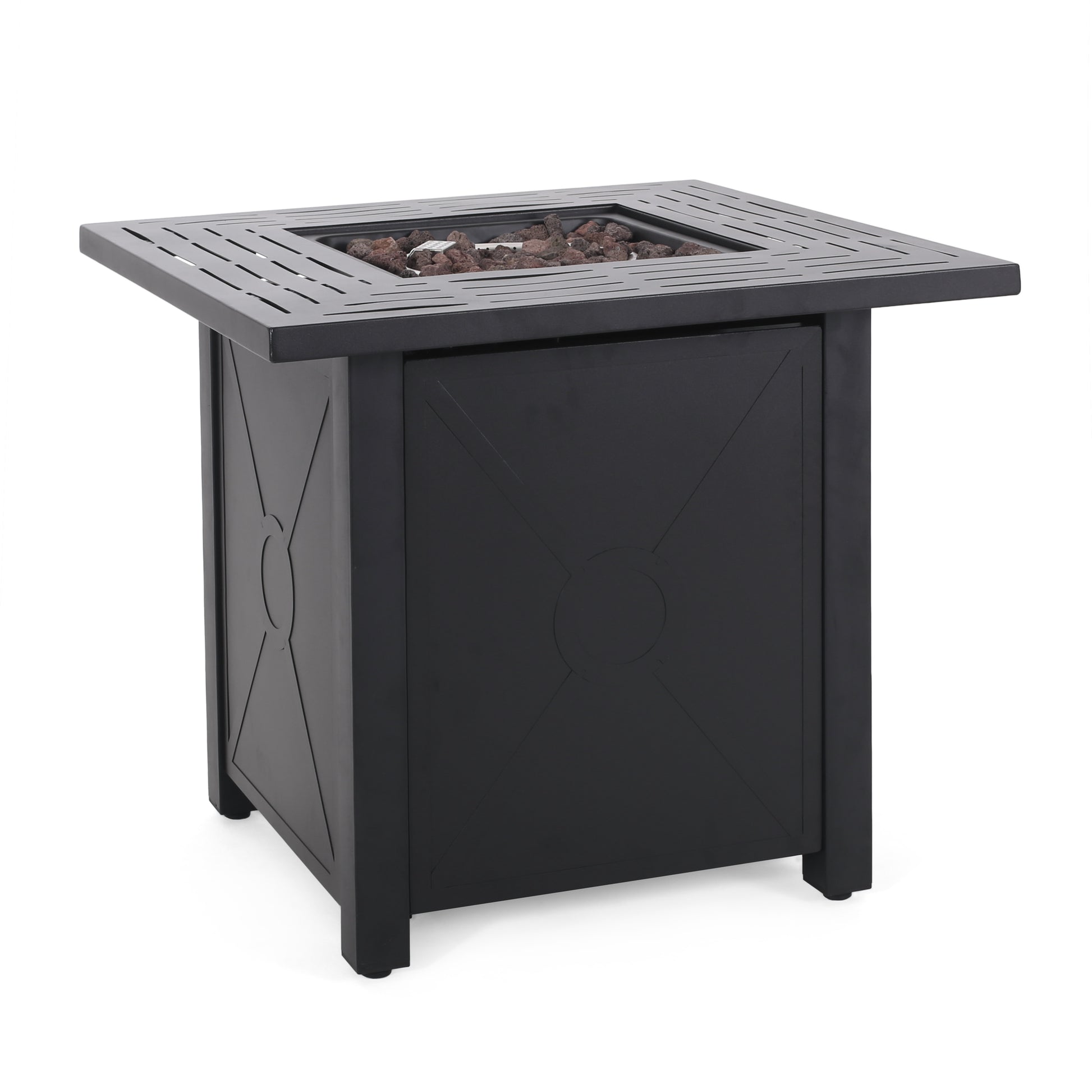 Outdoor Patio Propane Fire Pit 24.5'' H X 28'' W Square Iron Gas Burning Fire Table 40,000 Btu, Tank In Side, Black Black Iron