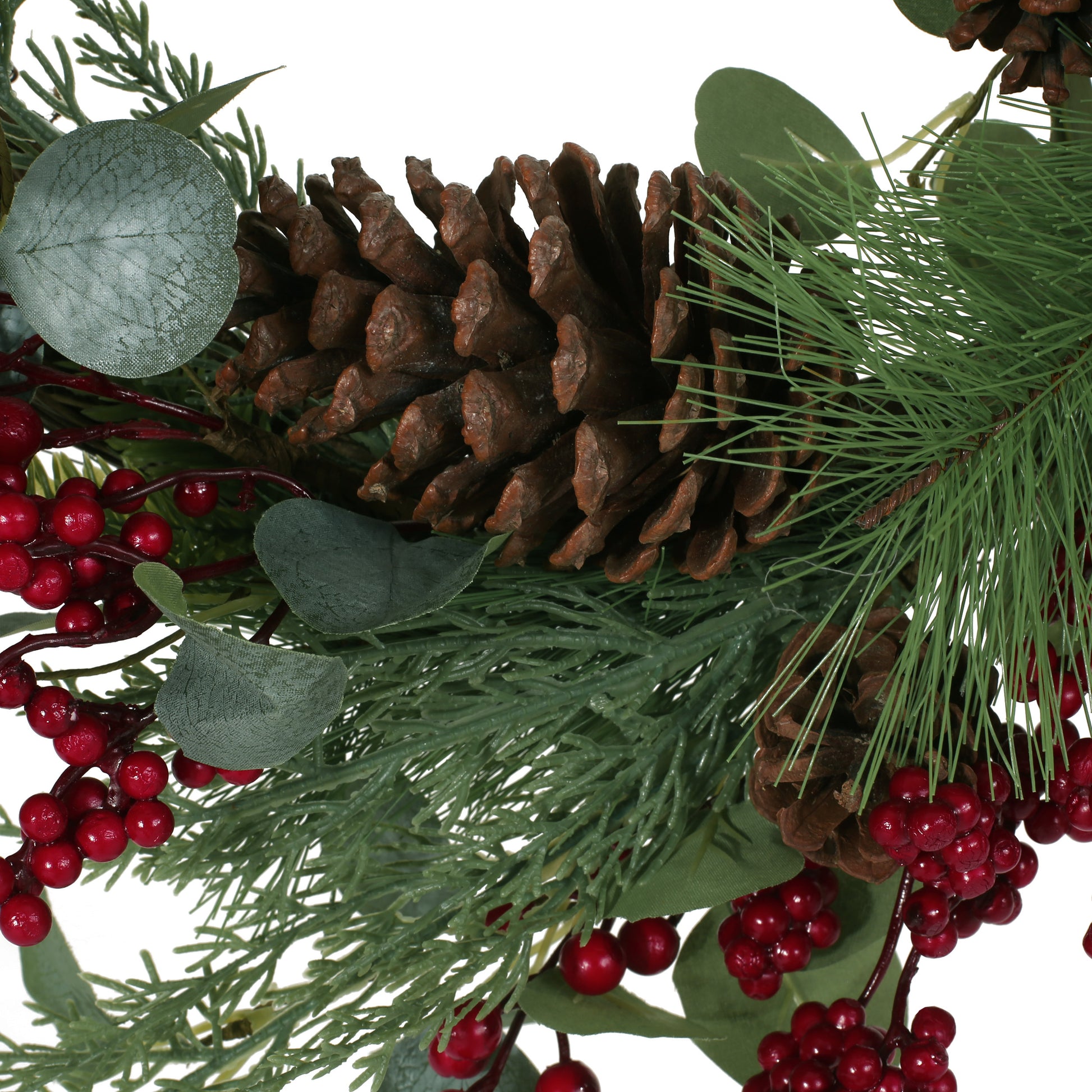 22" Berry Eucalyptus Pinecone Wreath Green Leaves Polyester