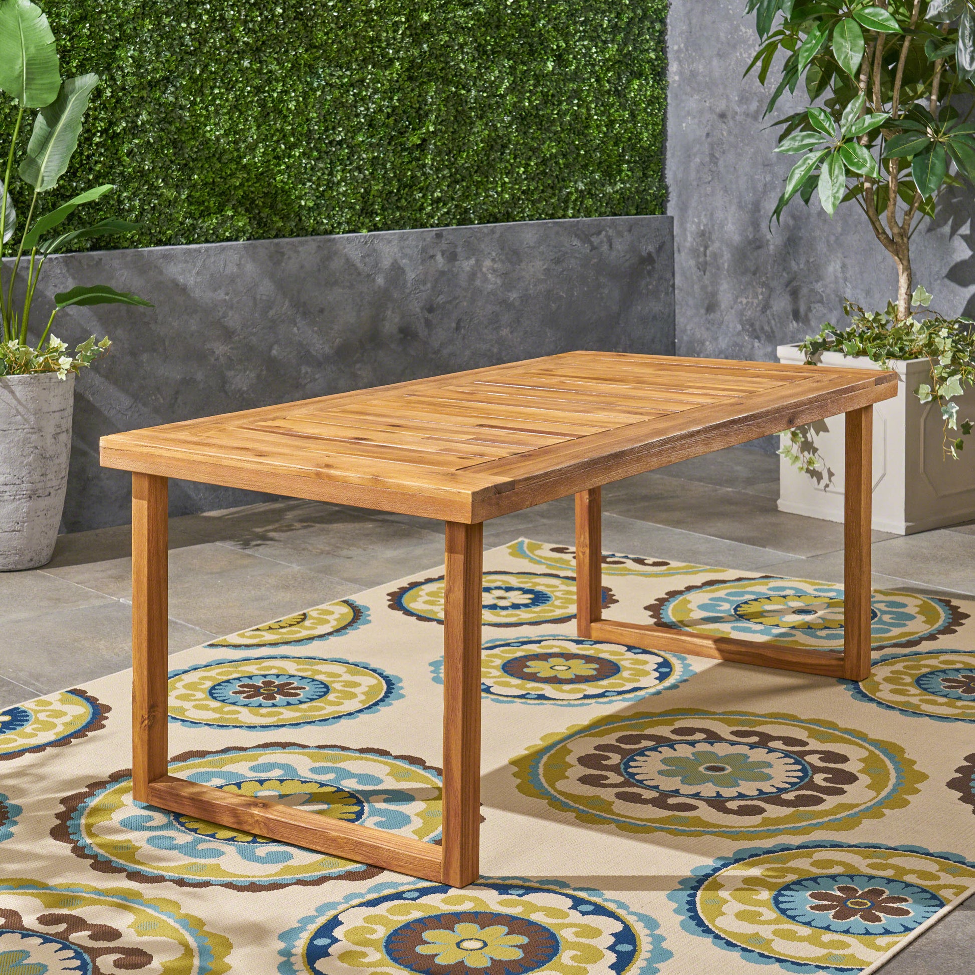 Outdoor 69" Acacia Wood Dining Table, Sandblast Natural Finish Natural Acacia Wood