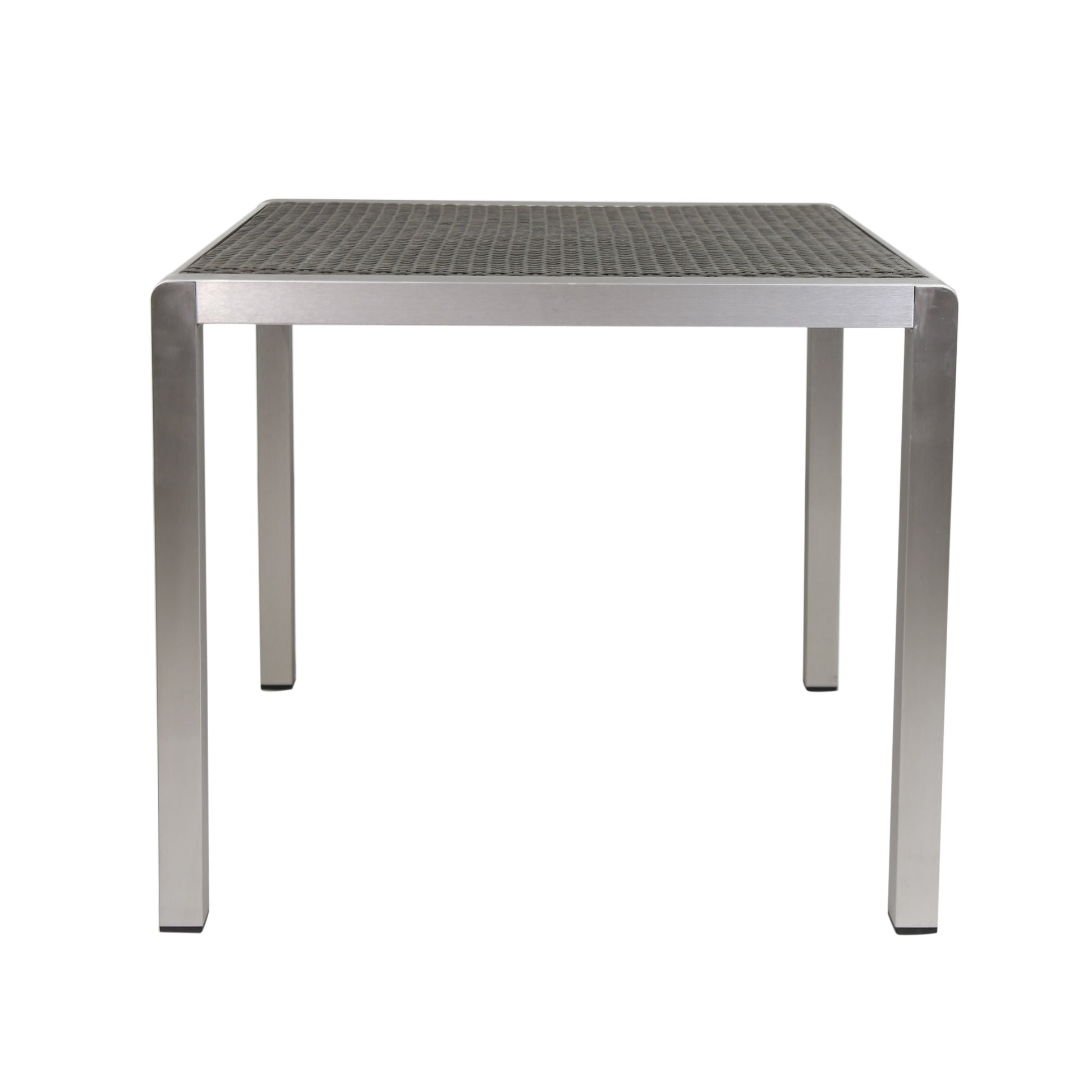 Outdoor Dining Table Anodized Aluminum Wicker Table Top Square Silver And Gray 35" Grey Aluminium