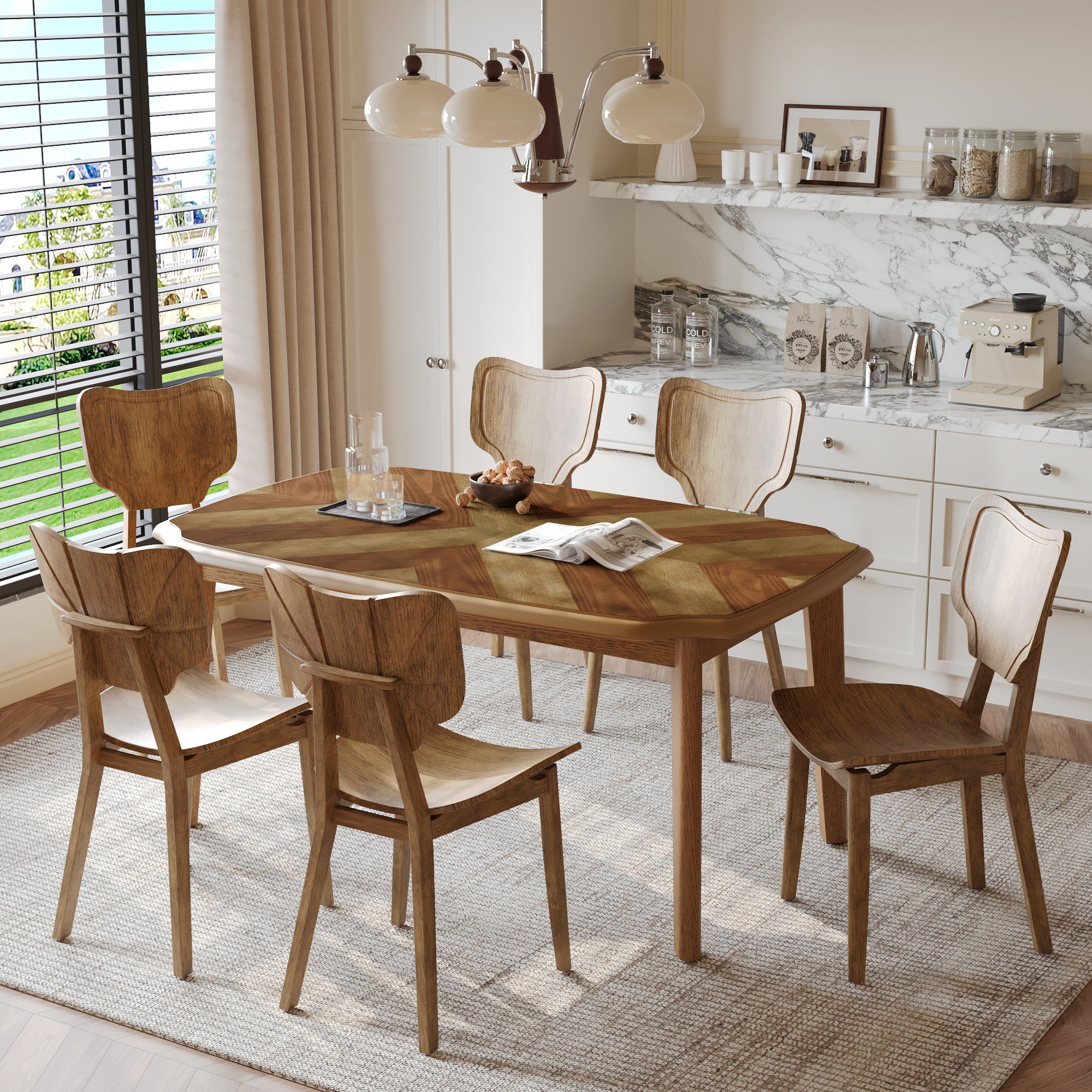 Vintage 7 Piece Dining Table Set With 6 Dining Chairs,Kitchen Table Se