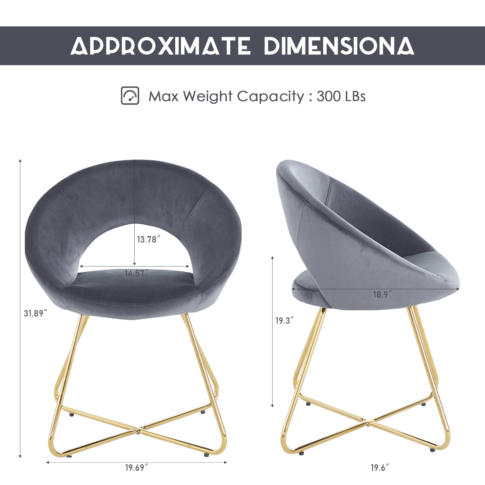 Modern Accent Velvet Chairs Set Of 2 Dining Chairs Single Sofa Comfy Upholstered Arm Chair Living Room Furniture Mid Century Leisure Lounge Chairs With Golden Metal Frame Legs Grey Velvet