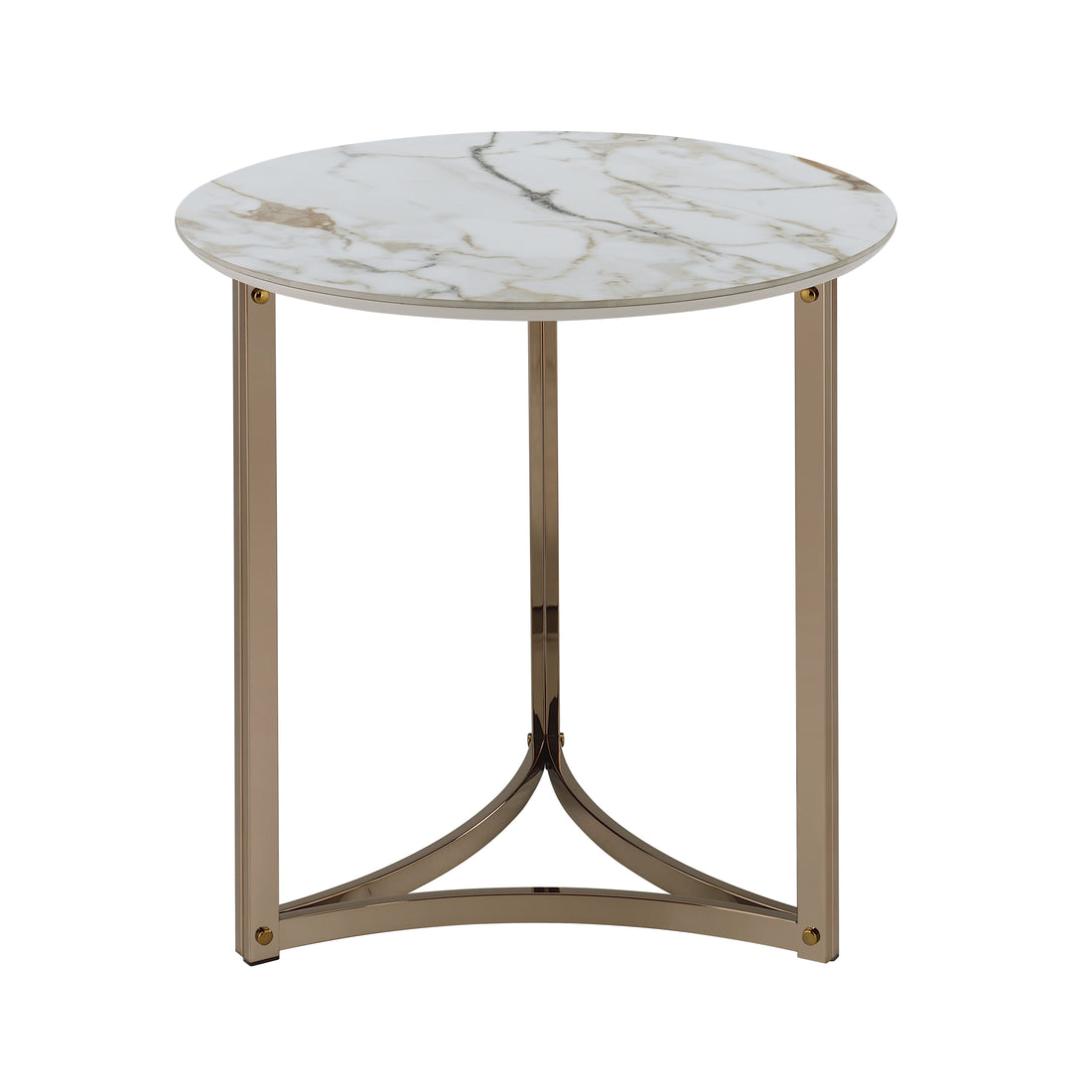 Aziz End Table, Sintered Stone Top & Champagne Finish Lv02826 Champagne Metal Stone