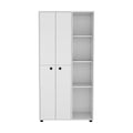 Misuri Wardrobe Armoire With Double Door, Drawer, Hanging Rod, And Open Shelves White White Bedroom Particle Board