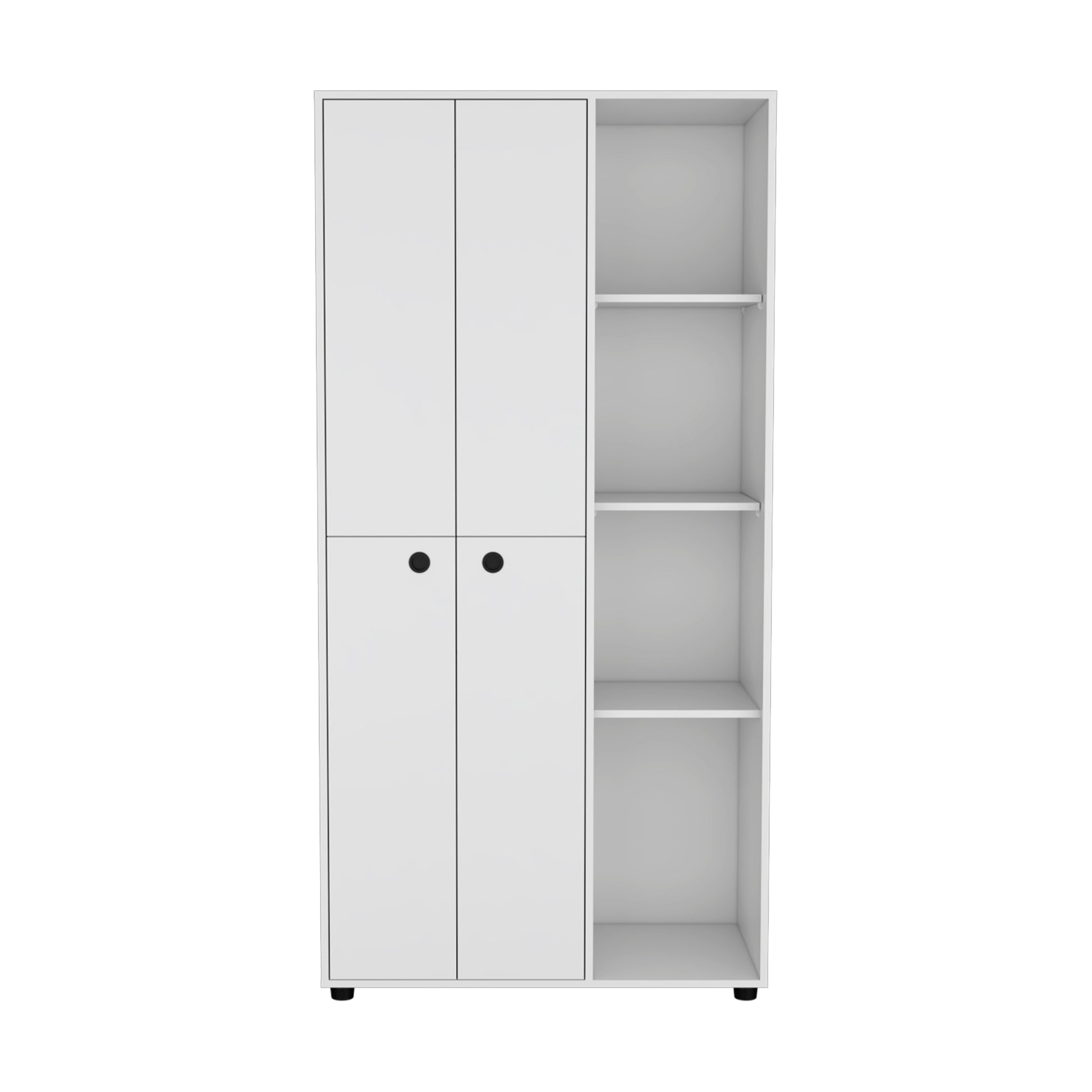 Misuri Wardrobe Armoire With Double Door, Drawer, Hanging Rod, And Open Shelves White White Bedroom Particle Board