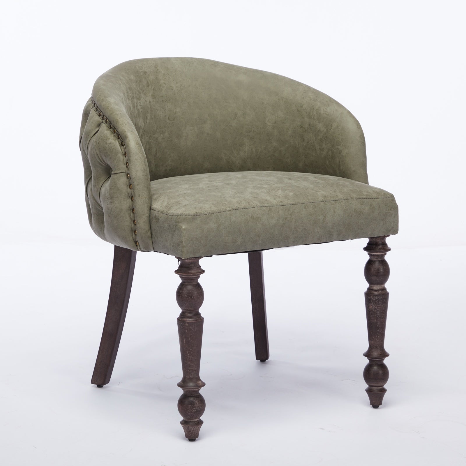 Hand Pulled Buckle Decoration Pu Dining Chair,Accent Leisure Chair, Mid Century Modern Arm Chair With Solid Wood Armrests And Legs, 1 Seat Cushioned Sofa For Living Room Bedroom,Olive Green Color Olive Green Primary Living Space American Design