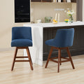 Counter Height Swivel Barstools, 26'' H Seat Height Upholstered Bar Stools Set Of 2, Fabric In Blue Blue Dining Room American Design Rubberwood Set Of 2 Foam Wood Fabric