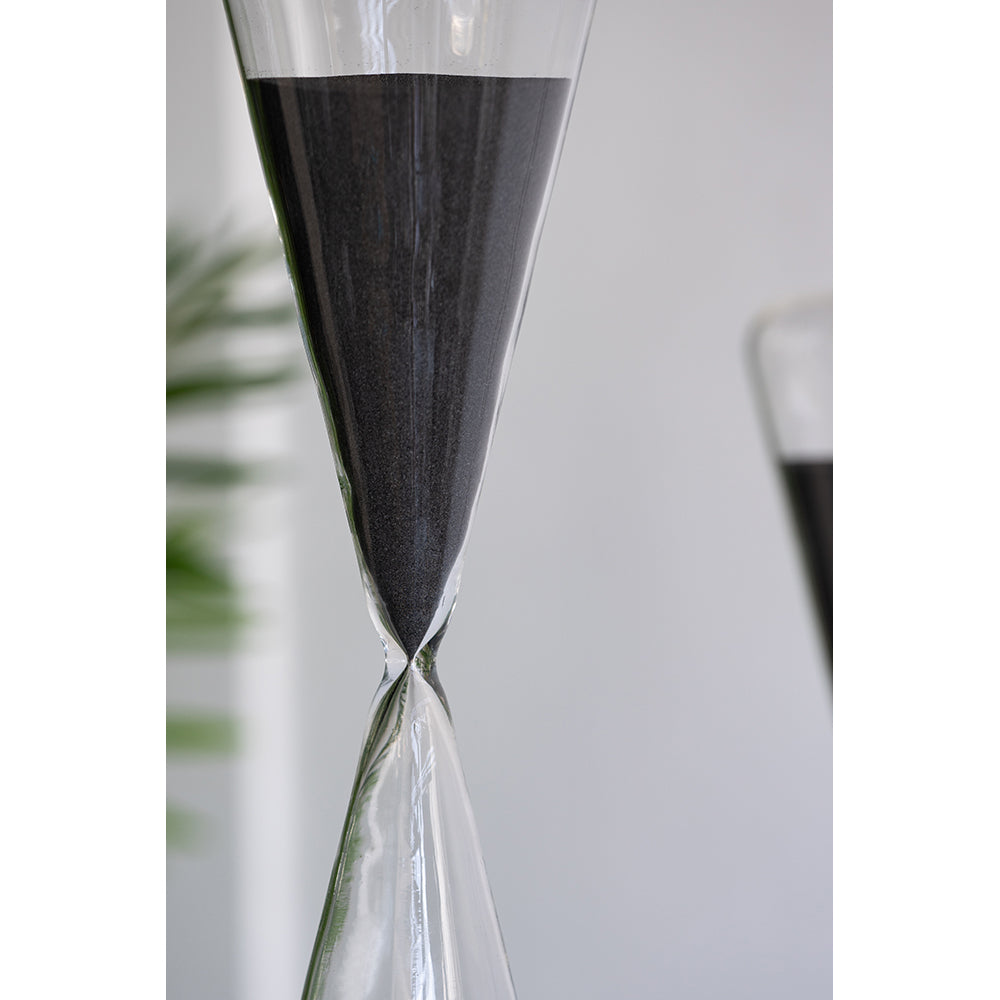 4.5X4.5X19.5" Triangular Shape Hourglass, 120 Minutes, Black Sand Black Glass