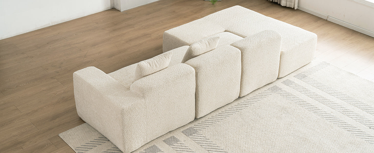 116.5" Sectional Sofa Full Compressed Sofa Couch Free Combined Sofa For Living Room, Beige Beige Foam Polyester 4 Seat