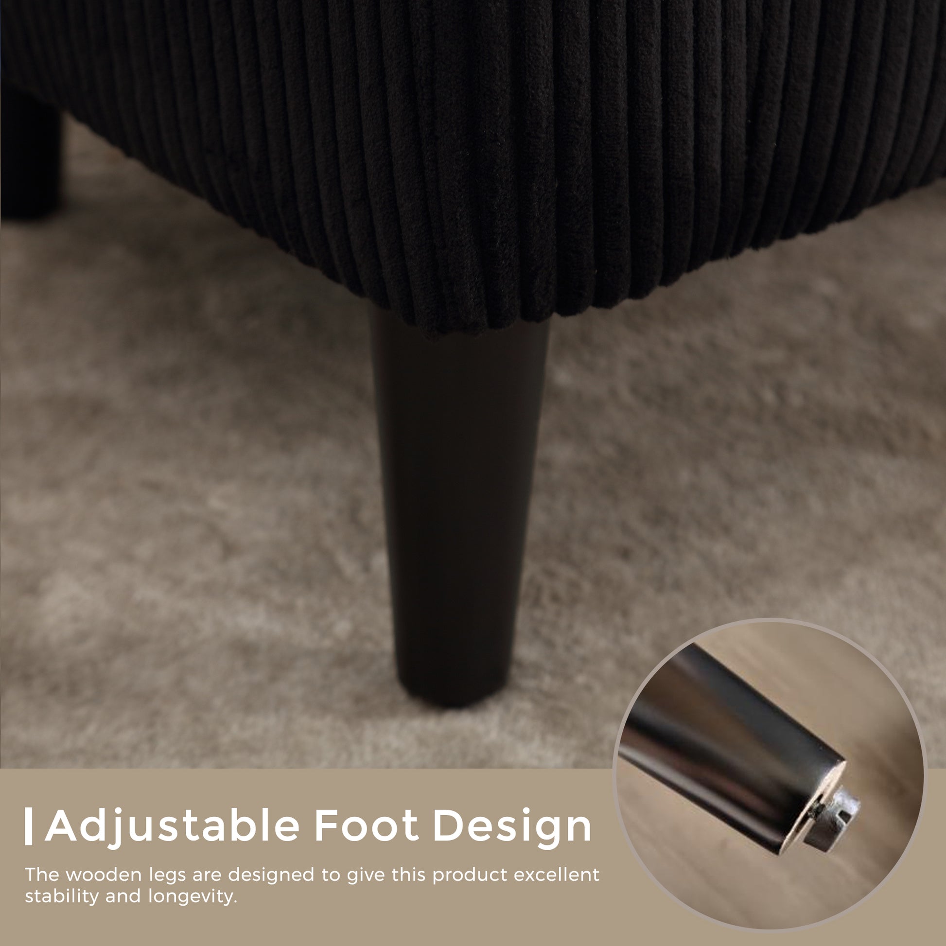 Coolmore Living Room Accent Barrel Chair, Century Modern Style Decorative Chair, Armchair For Living Room With Thick Cushions And Pillows, Comfy Single Sofa Chair, Chair With Wooden Legs,Black Black Corduroy