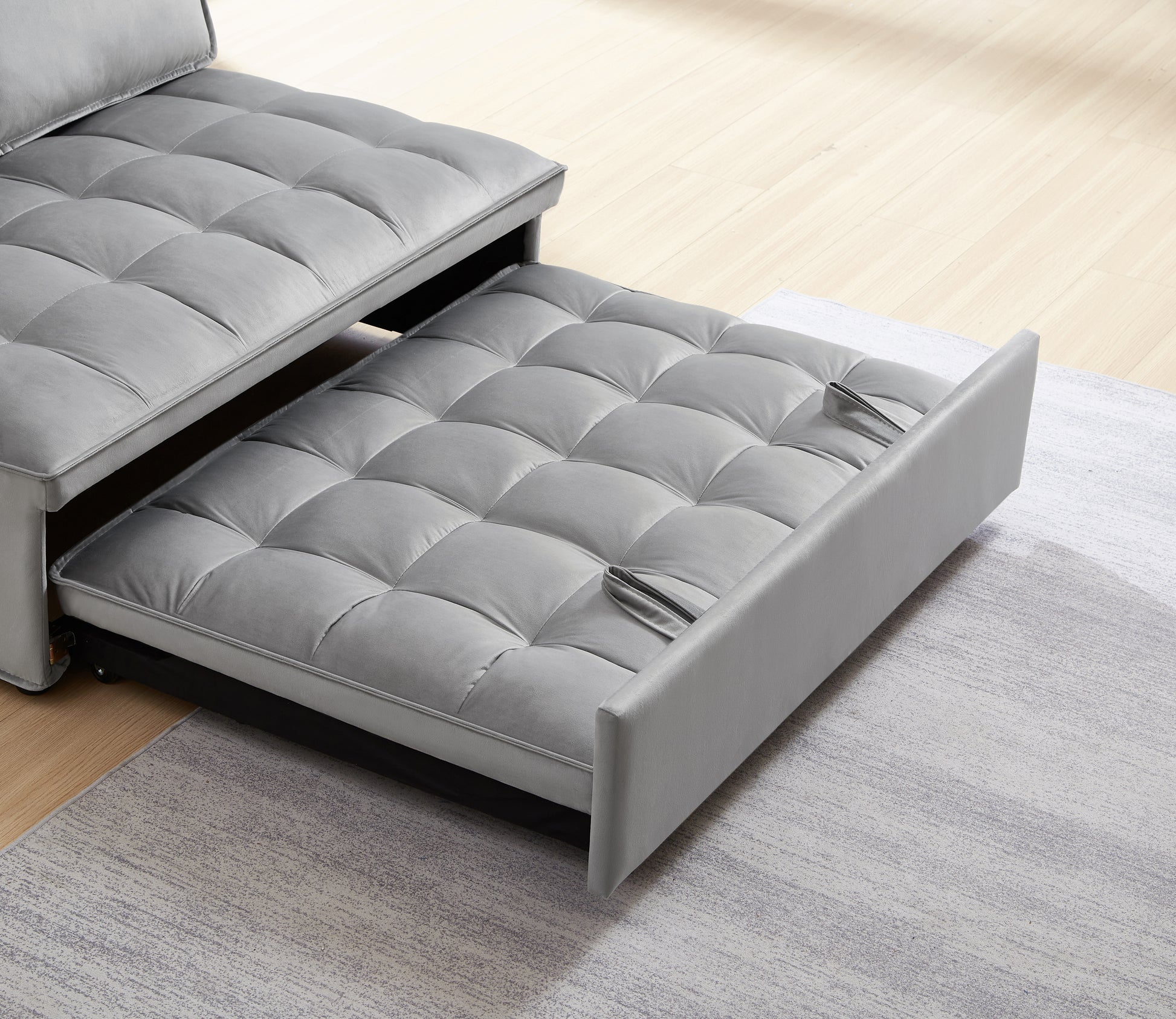 Convertible Sleeping Sofa Bed, Modern Velvet Fabric Double Seat Sofa Bed, Sleeping Sofa Bed With 2 Backs And Detachable Backs, Backs, Suitable For Living Room Bedroom,Grey Grey Velvet Foam Velvet 2