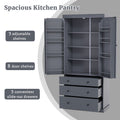 Assembly 77Inch Farmhouse Kitchen Pantry, Freestanding Tall Cupboard Storage Cabinet With 3 Adjustable Shelves, 8 Door Shelves, 3 Drawers For Kitchen, Dining Room, Gray Gray Kitchen Farmhouse