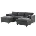 86.5''Chenille Sectional Sofa With Storage Pockets, 5 Seat U Shaped Sleeper Couch Set,2 Pic Free Combination,Convertible Sofa Bed With Ottoman For Living Room,Apartment,3 Colors Dark Grey Chenille 5 Seat