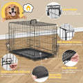 Dog Crate With Divider Panel,24 Inch Double Door Folding Metal Wire Dog Cage With Plastic Leak Proof Pan Tray, Pet Kennel For Indoor Black Iron