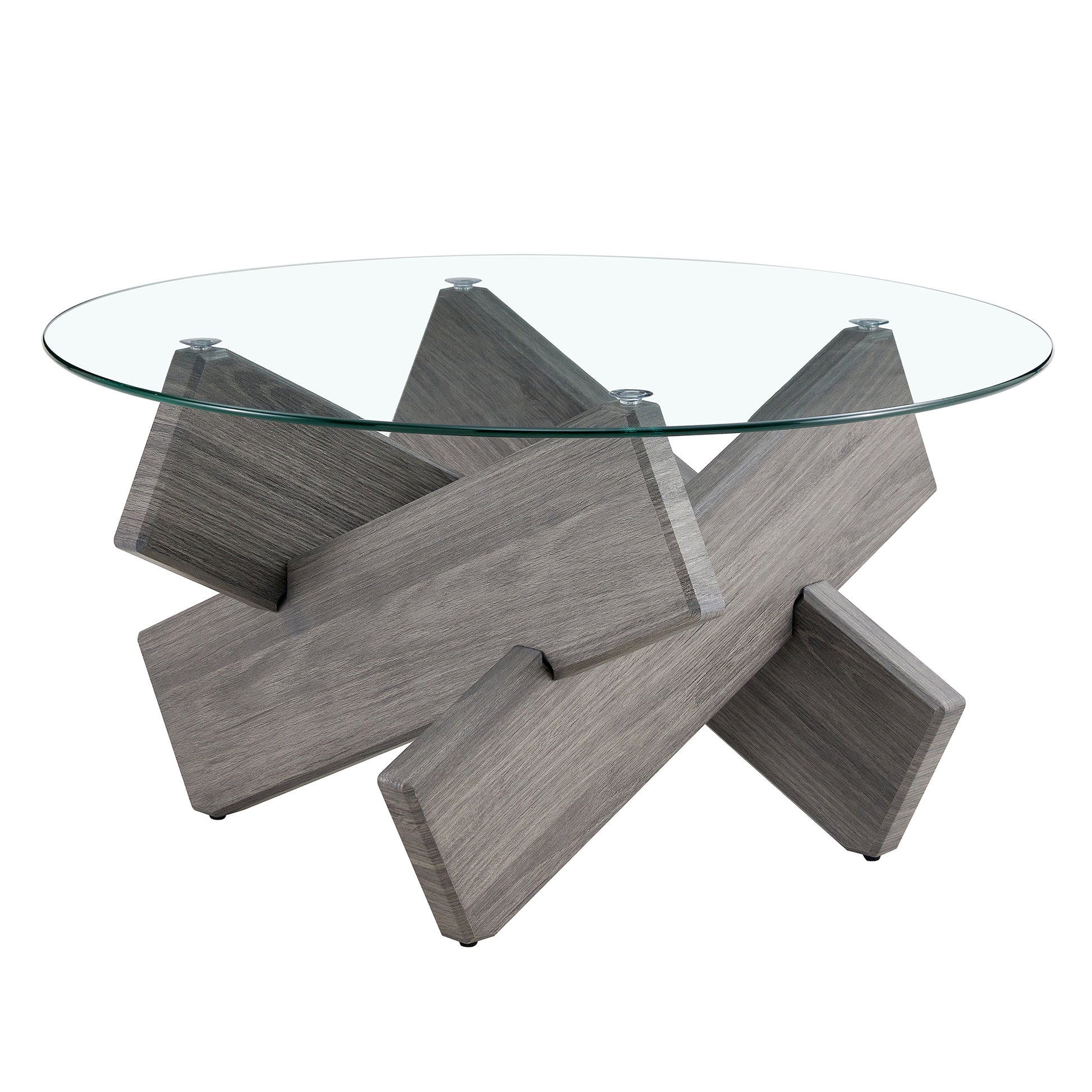 Round Glass Coffee Table, 33.4" Modern Design Unique Coffee Table. Tempered Glass Top With Grey Patterned Mdf Legs. Suitable For Living And Dining Rooms Gray Mdf Glass