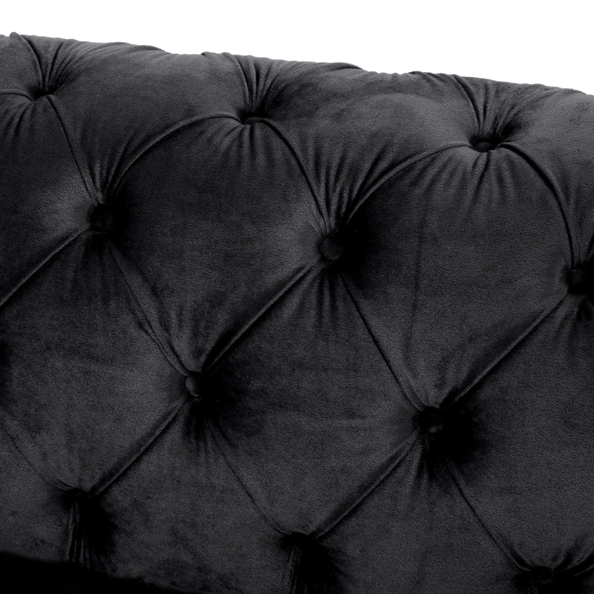 Mirod Comfy 3 Seat Sofa With Tufted Back And Arm, Modern For Living Room Black Velvet 3 Seat