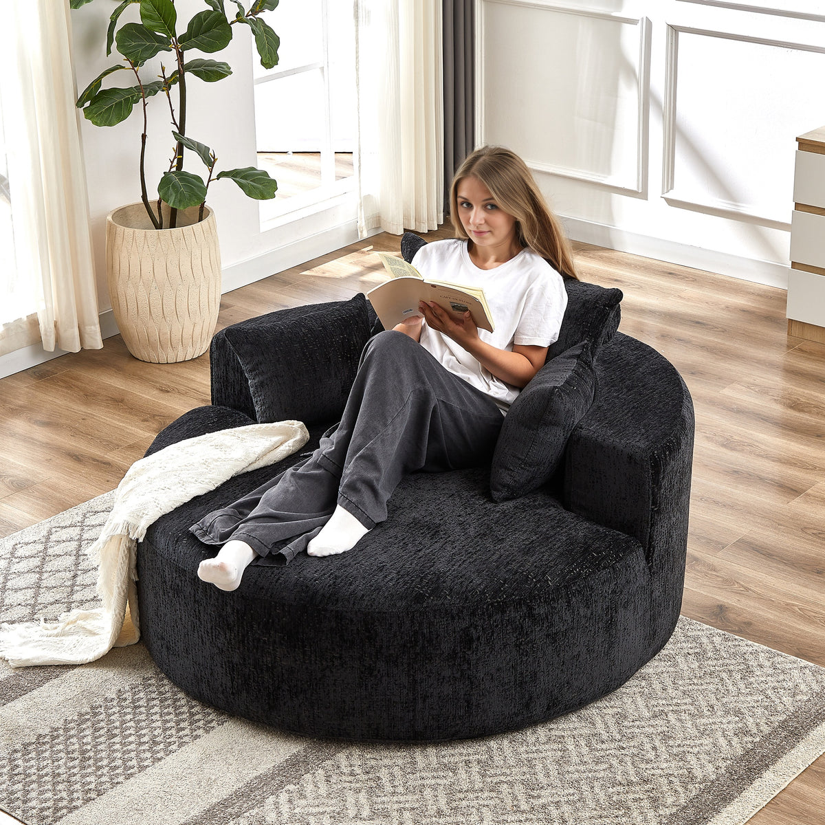 55''L Chenille Sponge Single Sofa,No Assembly Required,Fluffy Modern S