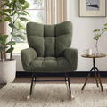 Teddy Fabric Rocking Chair, Upholstered Rocker Armchair With High Backrest, Modern Rocking Accent Chair For Nursery, Living Room, Bedroom, Olive Green Metal Olive Green Light Brown Bedroom Foam Wipe Clean Modern Rocking Chairs Rubberwood Tufted Back Foam