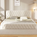 Queen Size Upholstered Bed With Tufted Headboard, Modern Velvet Platform Bedno Box Spring Required, White Queen White Solid Wood Mdf