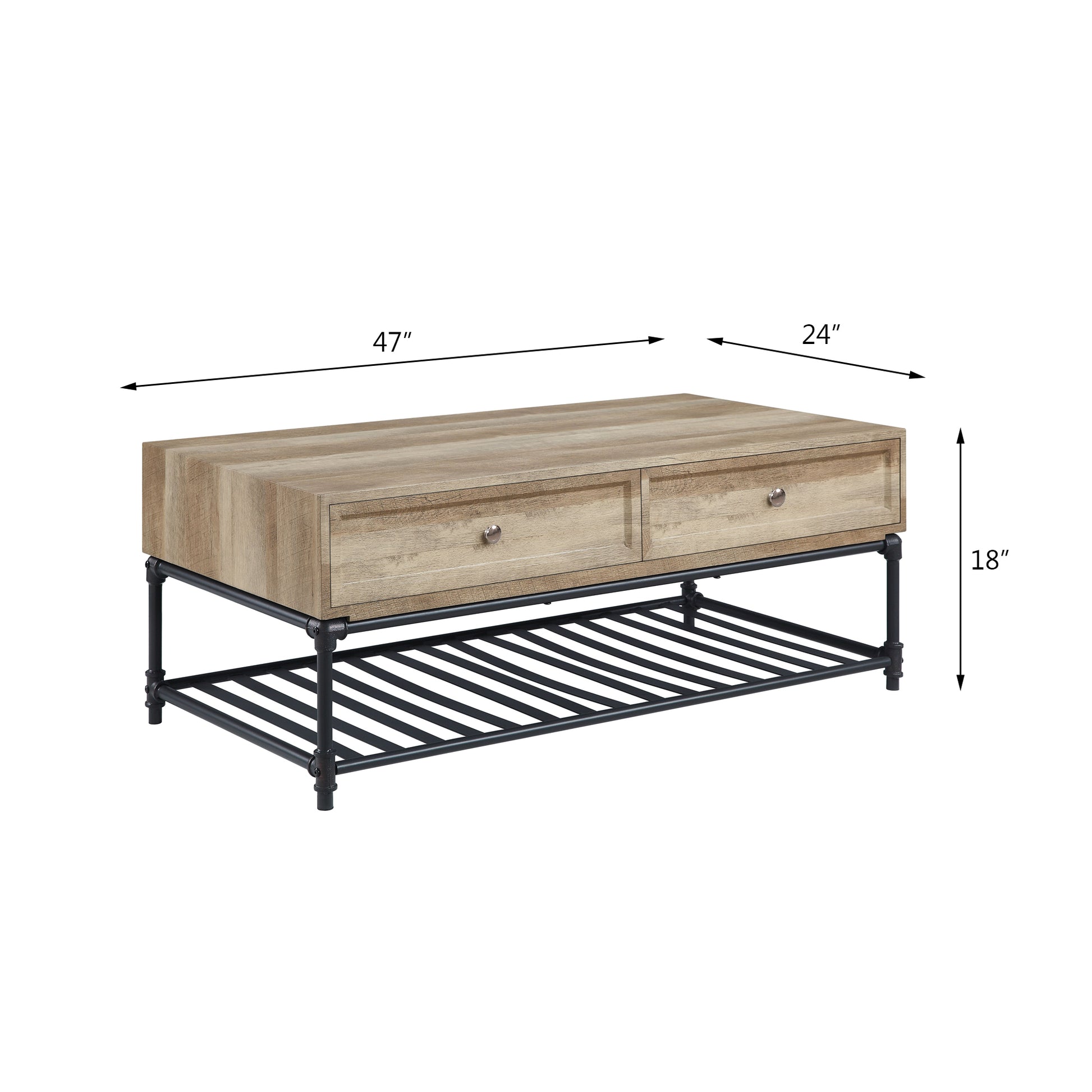 Oak And Sandy Black Coffee Table With Bottom Shelf Oak Primary Living Space Drawers Rectangular Paper Composite