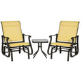Outsunny 3 Piece Outdoor Gliders Set Bistro Set With Steel Frame, Tempered Glass Top Table For Patio, Garden, Backyard, Lawn, Beige Beige Fabric Metal
