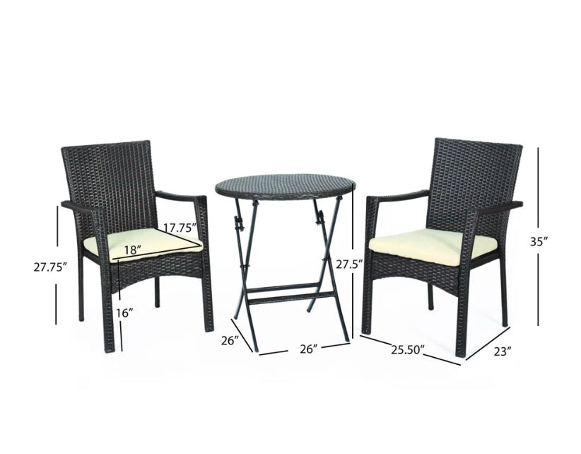 Elba Bistro Set 3Pcs Brown Multi Pe Rattan Iron Waterproof Fabric