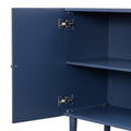 Elegant Four Door Sideboard With Wavy Pattern Doors, Cylindrical Legs, And Sleek Metal Handles, Adjustable, Suitable For Study, Entryway And Living Room Navy Blue Primary Living Space American