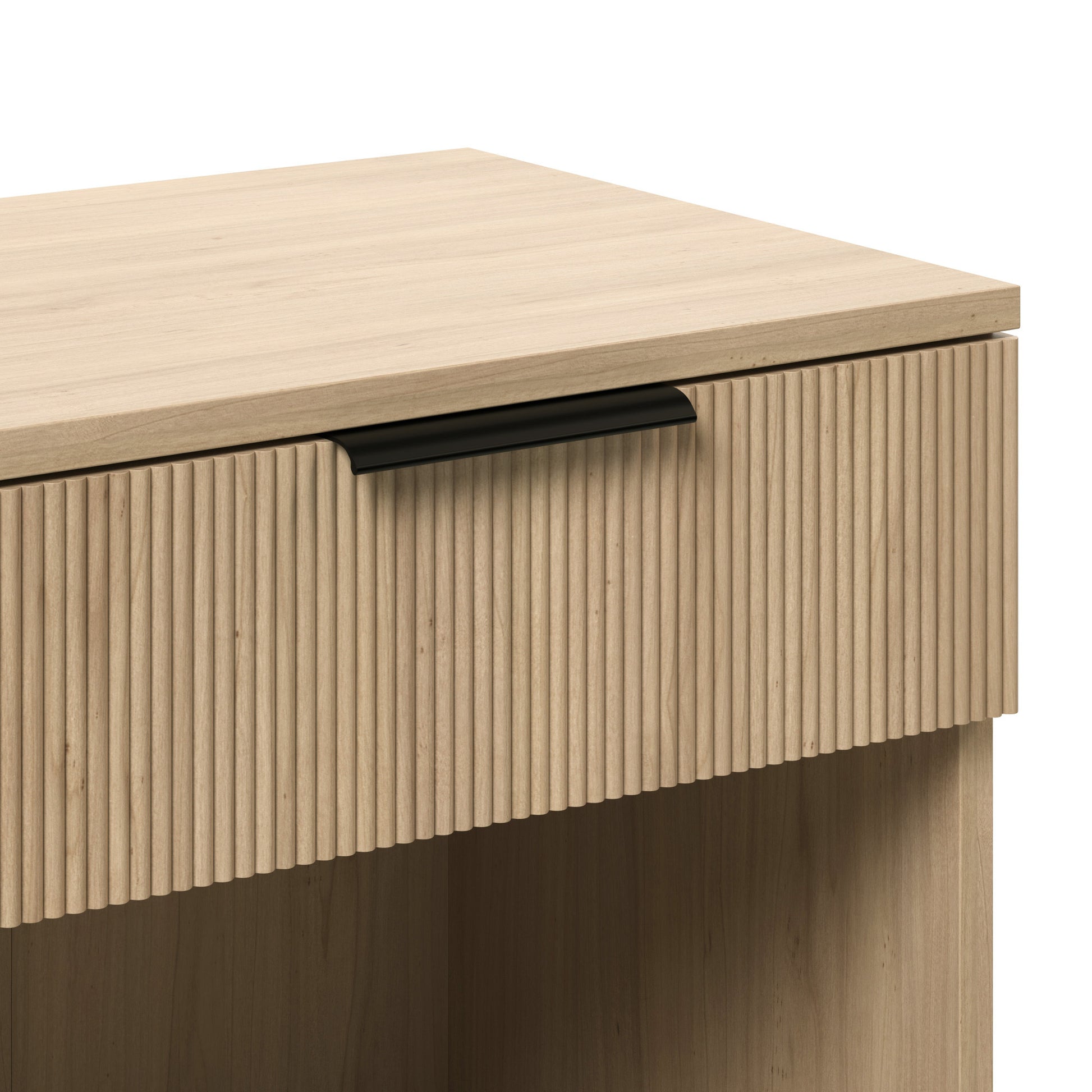 Modern Fluted Drawer Nightstand With Open Cubby Coastal Oak Light Brown Mdf Mdf