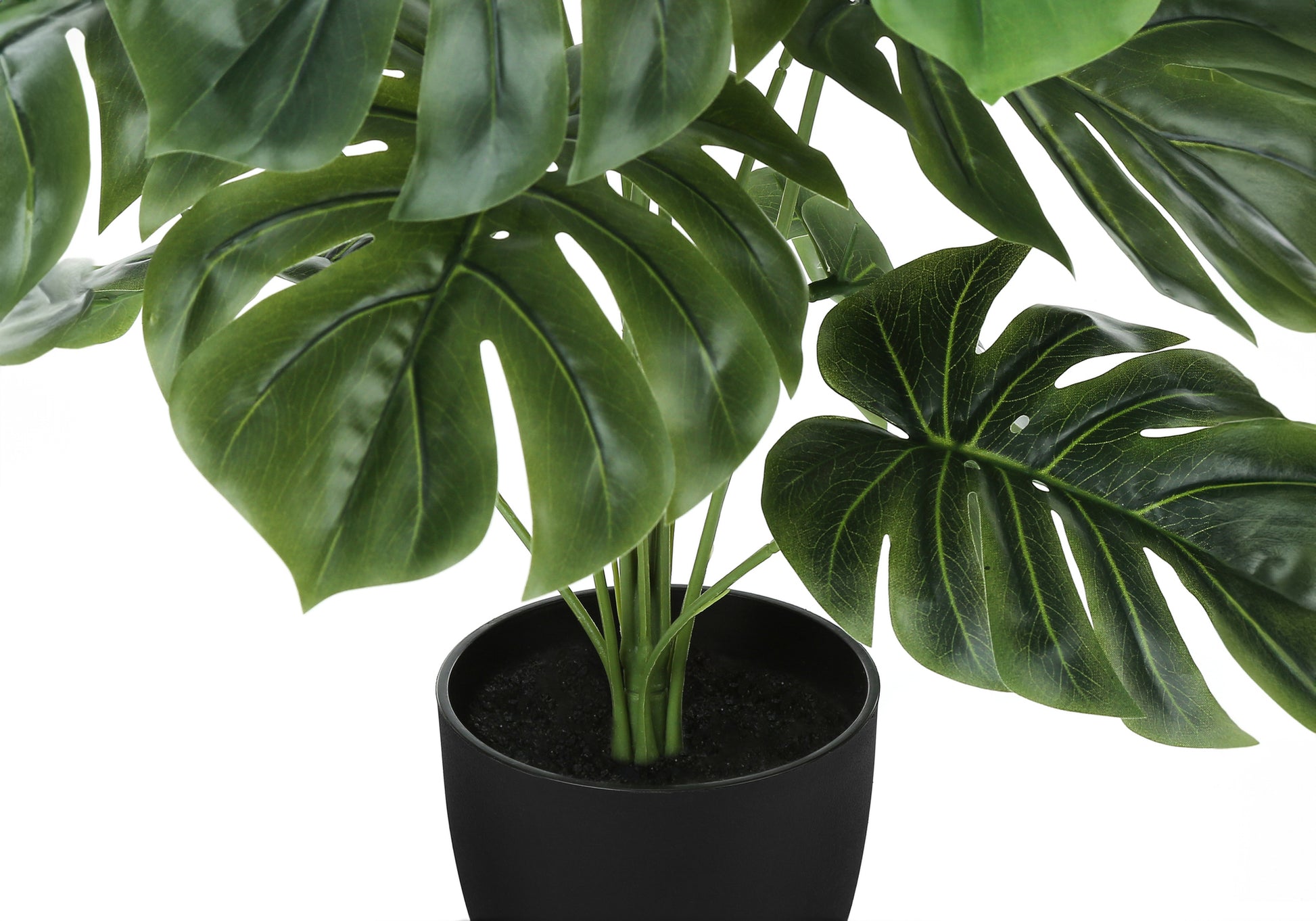 Artificial Plant, 24" Tall, Monstera, Indoor, Faux, Fake, Table, Greenery, Potted, Real Touch, Decorative, Green Leaves, Black Pot Green Foam Plastic