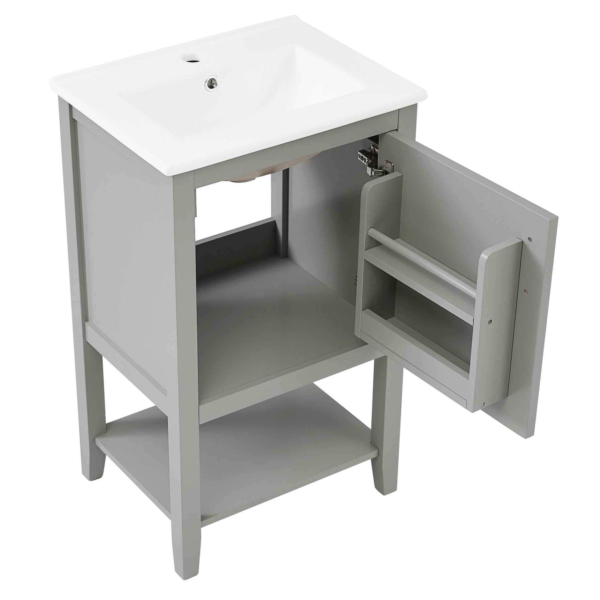 20" Bathroom Vanity With Sink, Bathroom Cabinet With Soft Closing Door, Storage Rack And Open Shelf, Grey Grey Solid Wood Mdf