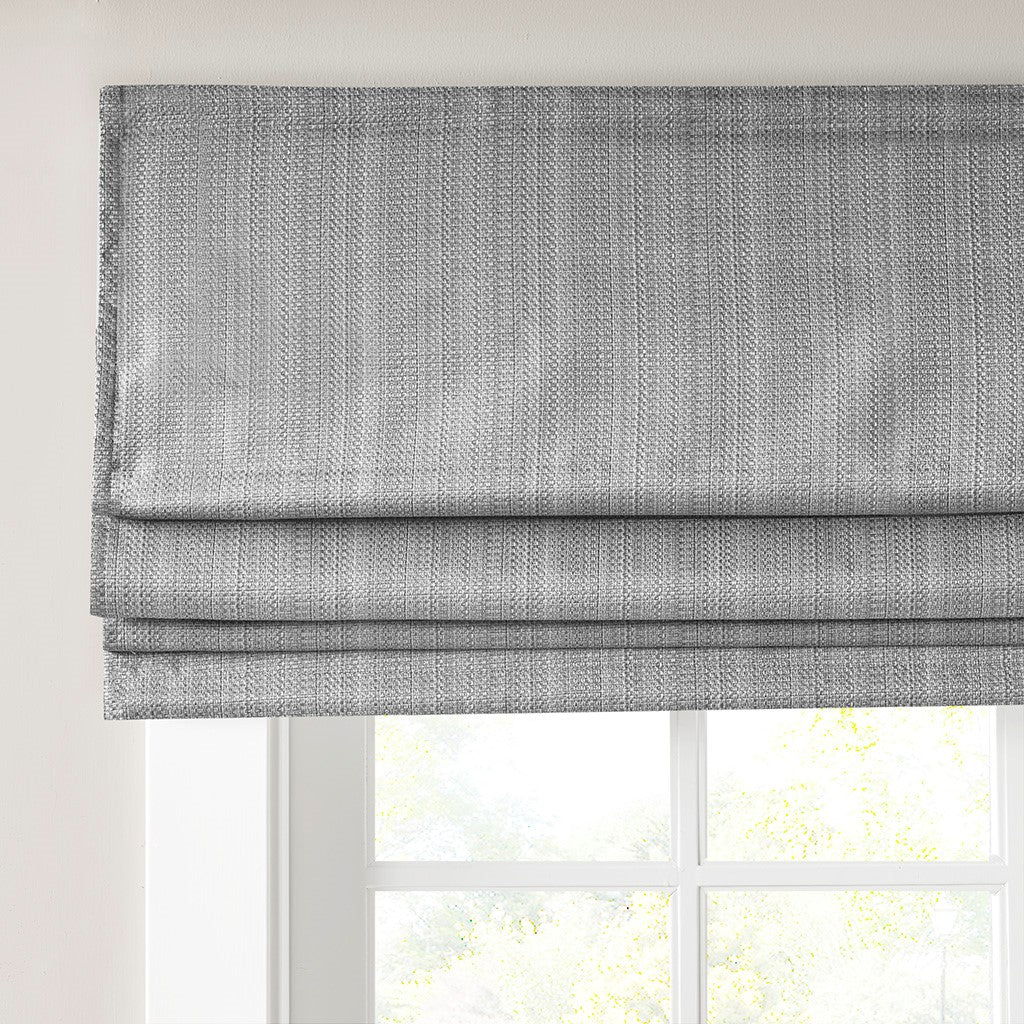 Basketweave Room Darkening Cordless Roman Shade Charcoal Polyester