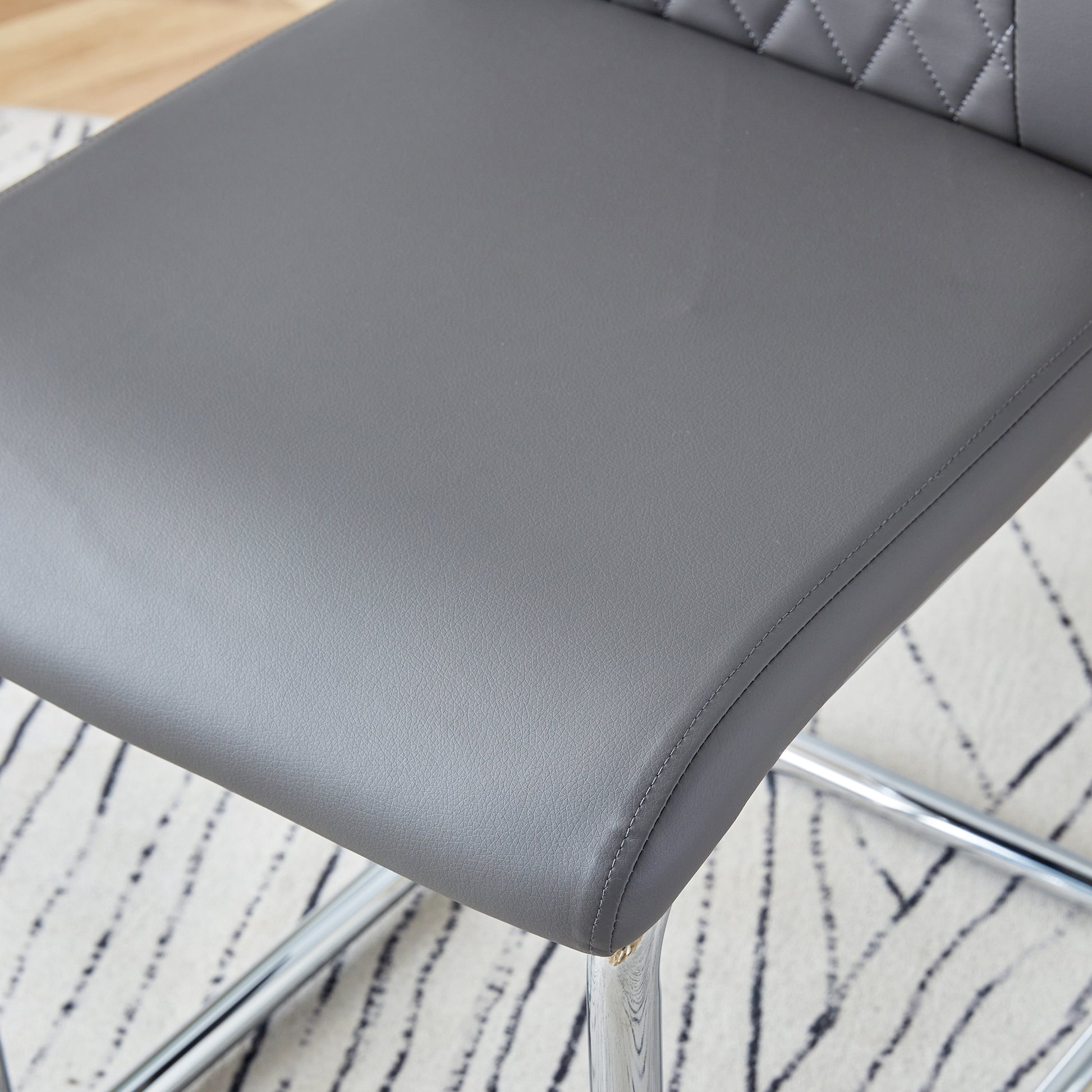 Table And Chair Set.Modern Rectangular Glass Dining Table With A Tempered Glass Tabletop And Silver Metal Legs, Paired With Multiple Chairs Designed With Pu Cushions And Silver Metal Legs. Gray Silver Seats 6 Tempered Glass