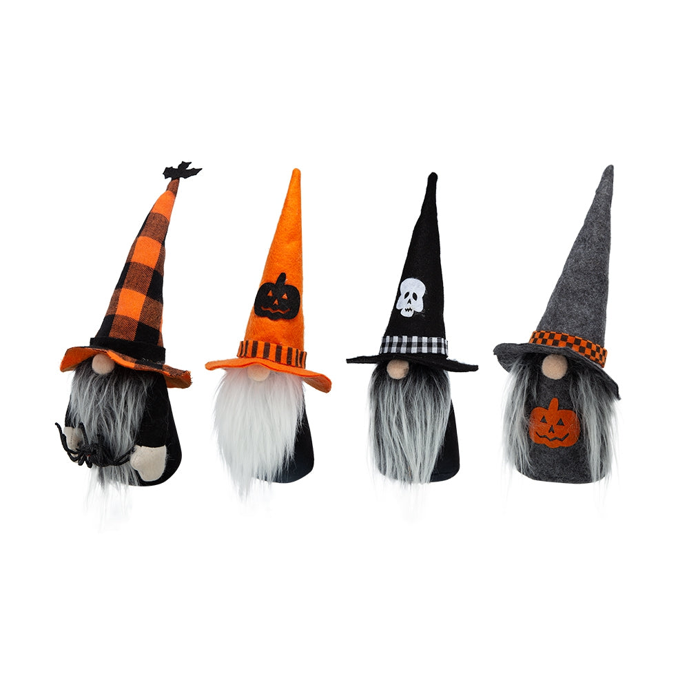 Set Of 4, 12"H Halloween Gnome Decor, Black Orange Gray Black,Gray,Orange Polyester