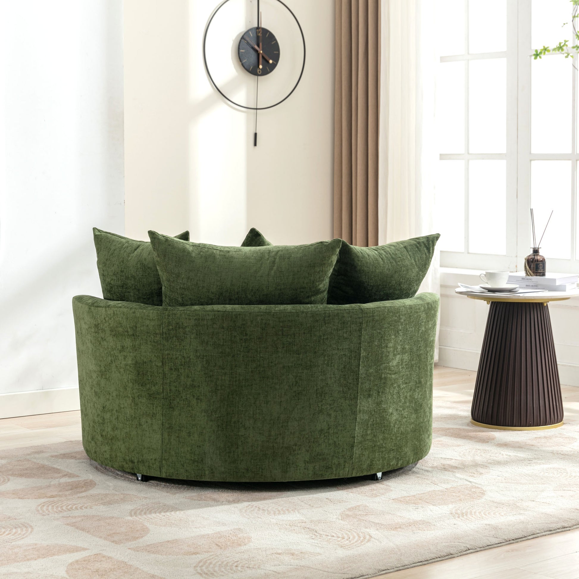 Orisfur. 360 Swivel Accent Barrel Chair With Storage Ottoman & 4 Pillows, Modern Chenille Leisure Chair Round Accent For Living Room, Green Green Foam Chenille