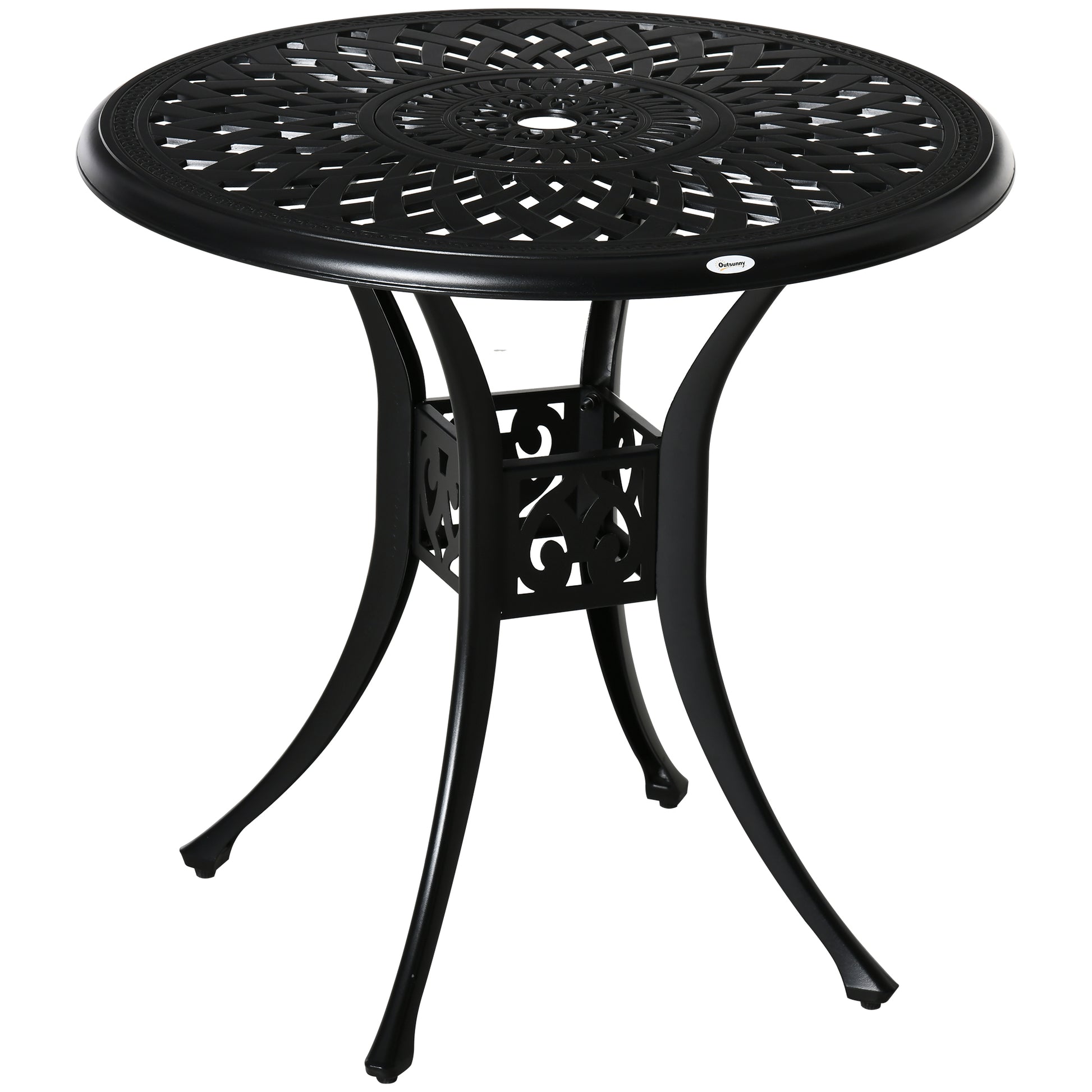 black patio dining table with umbrella hole Outsunny 30" Round Patio Dining Table With Umbrella Hole, Antique Cast