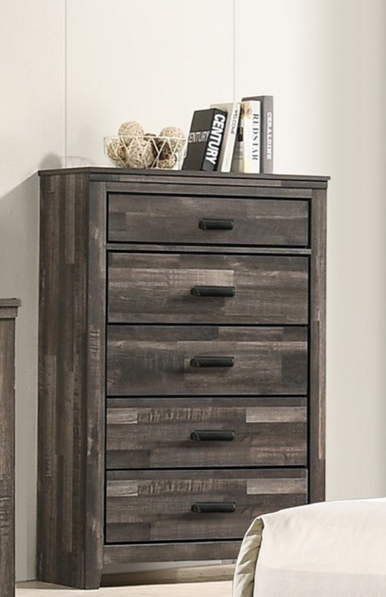 1Pc Rustic Contemporary Brown Finish Five Storage Drawers Wooden Bedroom Furniture Antique Brown Bedroom Contemporary,Rustic Wood