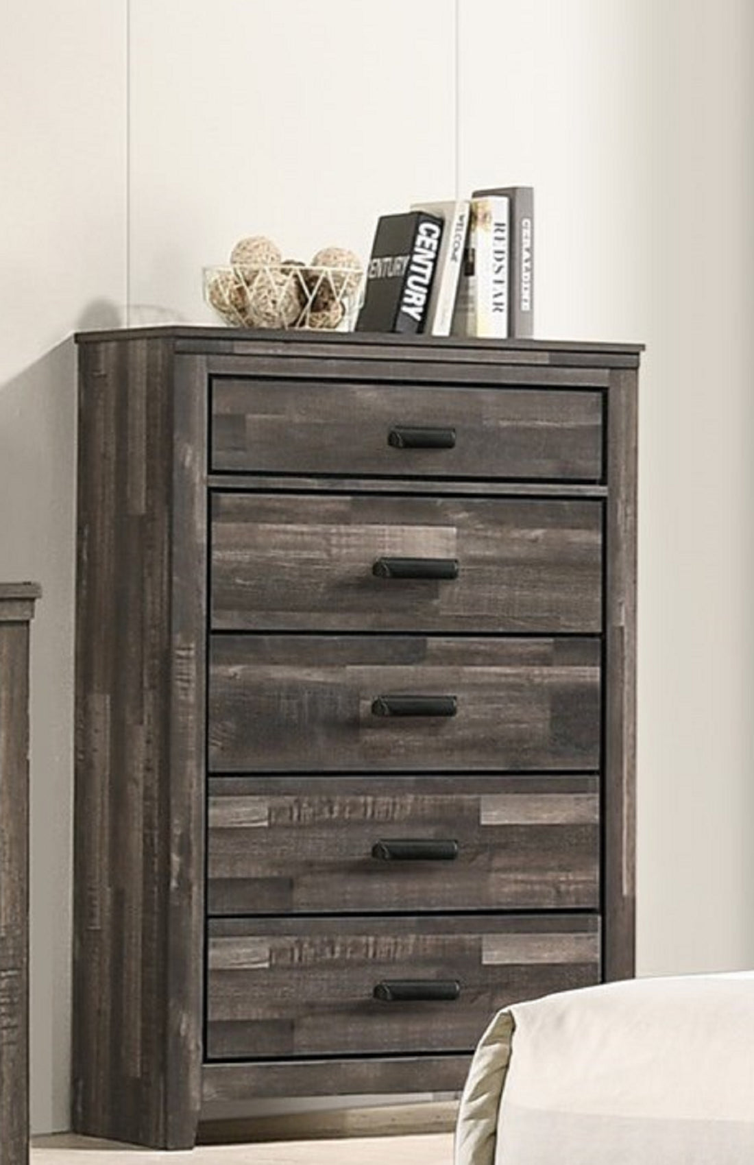 1Pc Rustic Contemporary Brown Finish Five Storage Drawers Wooden Bedroom Furniture Antique Brown Bedroom Contemporary,Rustic Wood