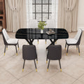 1 Table And 6 Chairs Set.A Rectangular Dining Table With A Imitation Marble Black Table Top And Black Metal Legs.Paired With 6 Chairs With Pu Leather Seat Cushion And Black Metal Legs.F 1538,C 007 Black Glass Metal