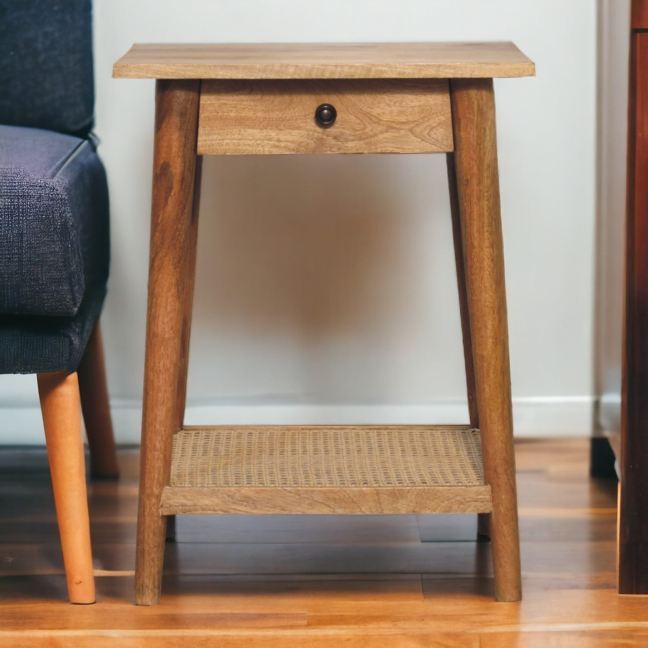 Solid Wood Woven Solid Wood End Table Brown Light Brown Primary Living Space Contemporary Freestanding Mango Coffee & End Tables Polished Rectangular Solid Wood