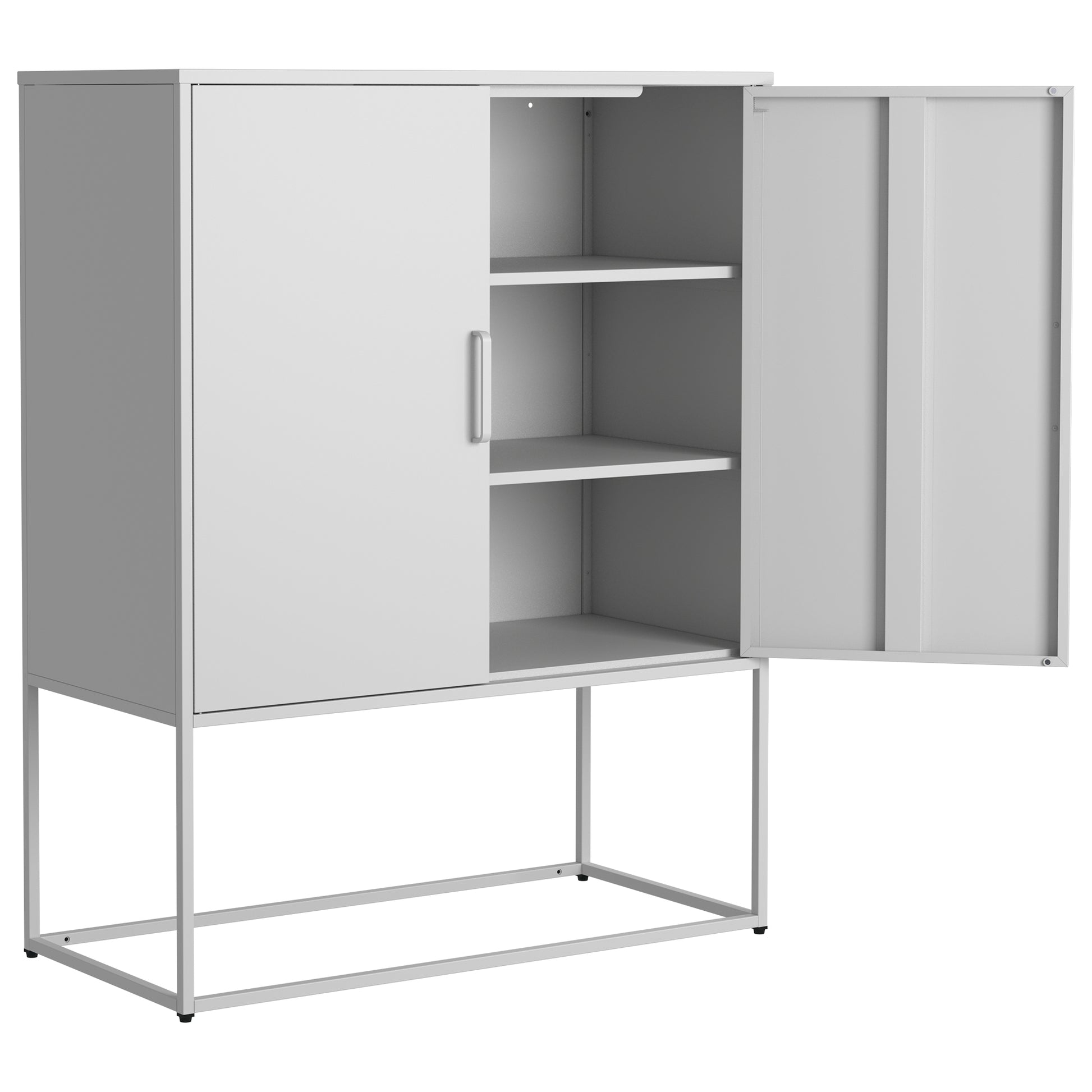 Heavy Duty Metal Buffet Sideboard Modern Steel Storage Cabinet With 2 Shelves, Free Standing Accent Cabinet With Magnetic Doors For Bedroom, Kitchen, And Home Office, Anti Tip Design Easy Assemble Accent Chests 1 2 Shelves Antique White Primary Living