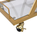 Golden Bar Cart With Wine Rack Tempered Glass Metal Frame Wine Storage Golden Glass Metal