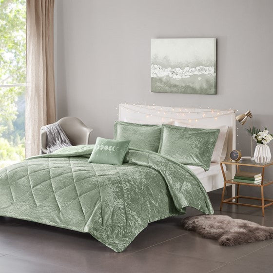 4 Pcs Velvet Comforter Set With Throw Pillow Twin Twin Xl Twin Green Polyester