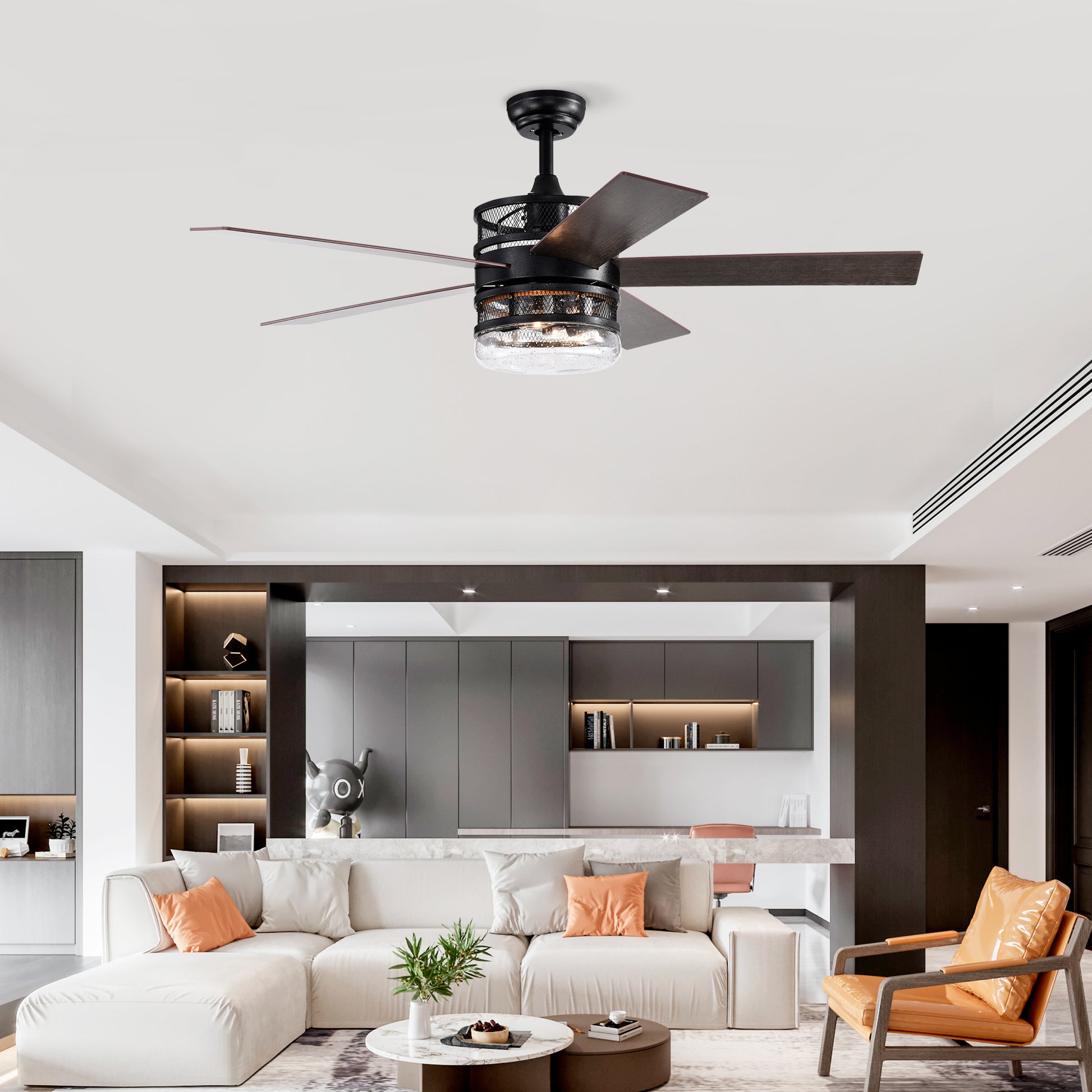 52 Inch 5 Blade Lighted Ceiling Fan With Remote Controlglass Shade Optional Remote Matte Black Matte Black American Design,American Traditional,Classic,Contemporary,Farmhouse Plywood Metal