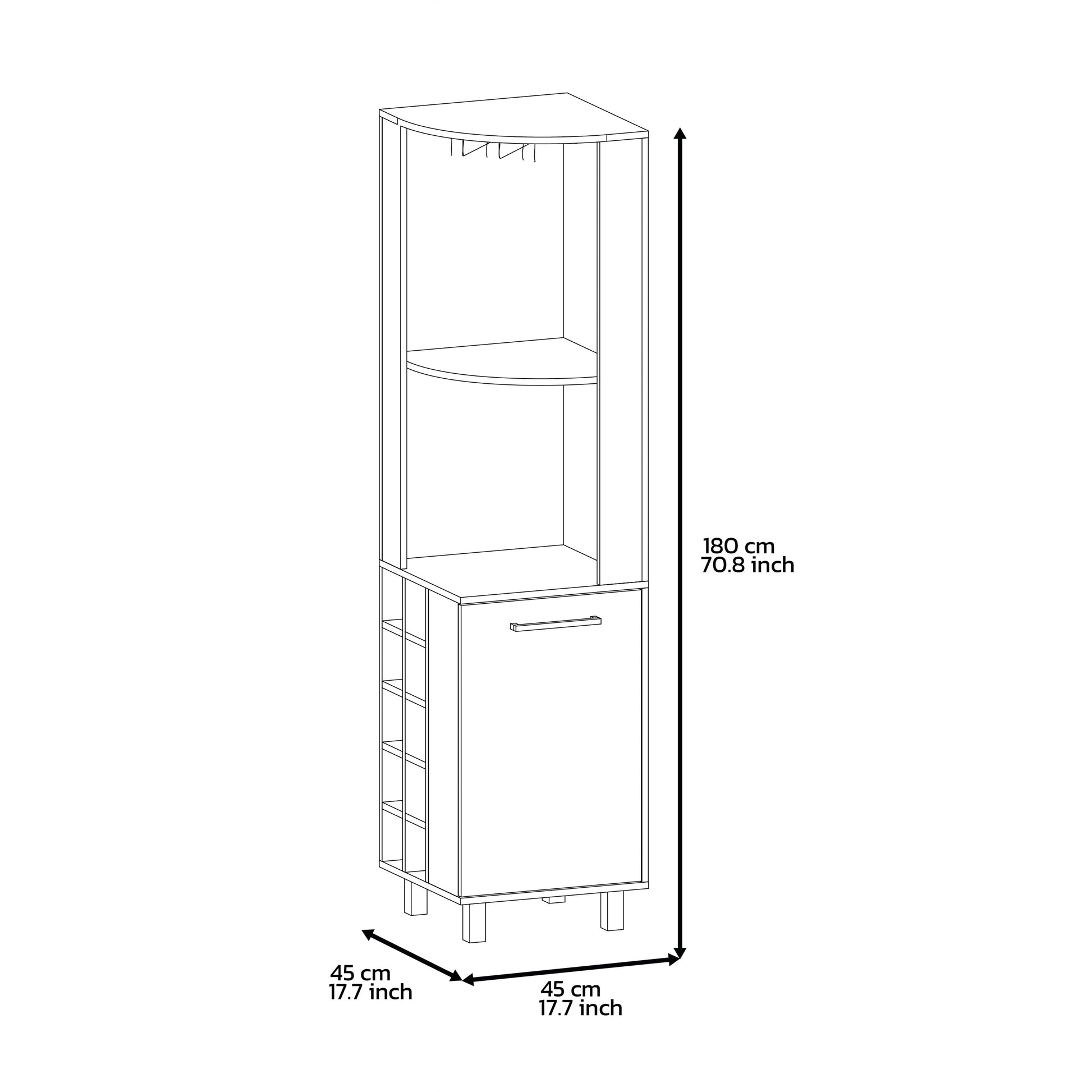 Corner Bar Single Door Cabinet Two Shelves, Ten Built In Wine Rack, Two Interior Shelves, Black Pine Multicolor Solid Wood Mdf Engineered Wood