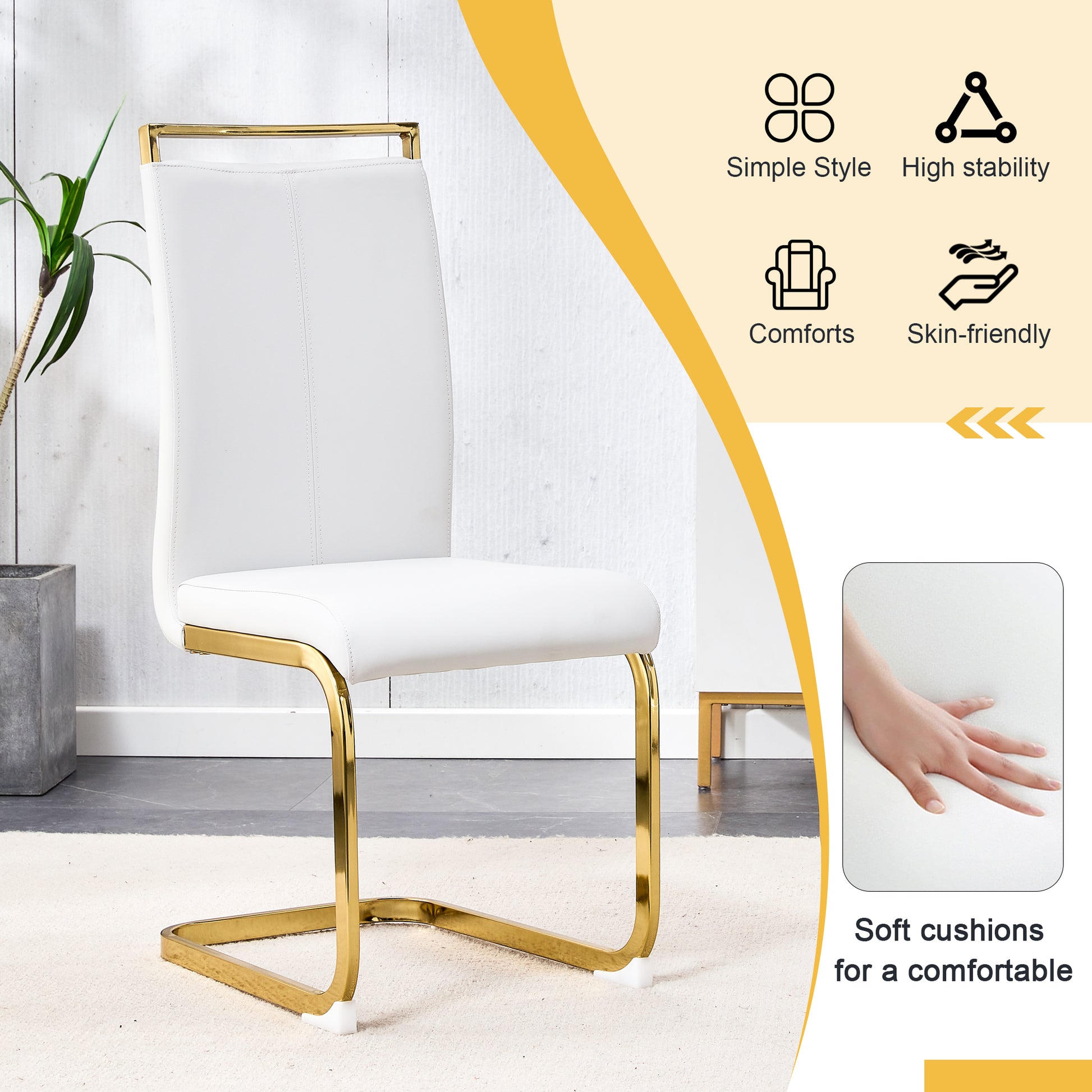 Table And Chair Set, Modern Minimalism And Luxurious White Rectangular Pattern Dining Table. Soft And Comfortable Dining Chairs For Dining Rooms, Living Rooms, Terraces And Kitchens. White Seats 8 Mdf Glass